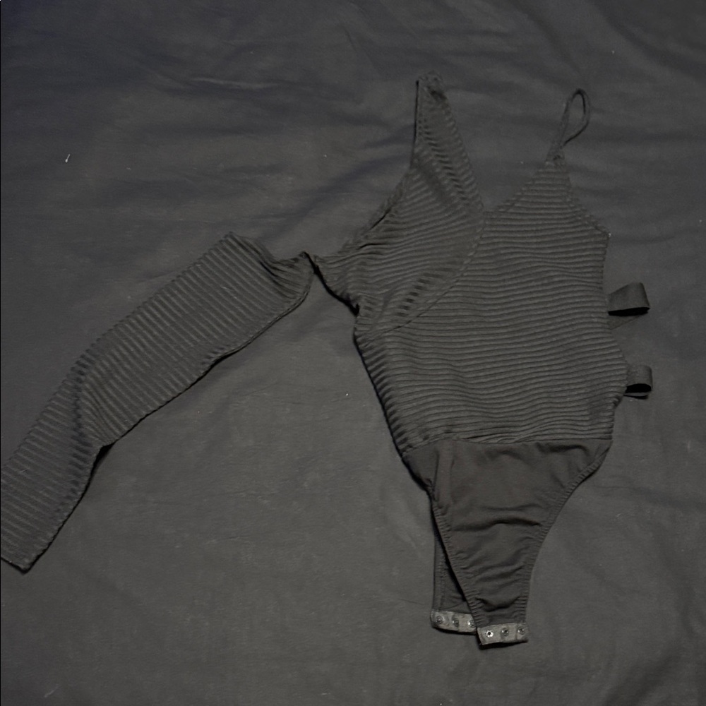 Maniere De Voir Black Striped Bodysuit